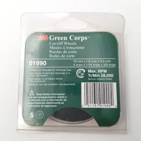 01990 3m Green Corps 3 Inch X 1/16 3/8 Cut-off Wheel Pack Of 5 New