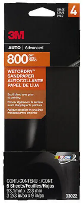 3m Company 051131030220 Sandpaper Automotive 800 Grit 3-2/3 X 9- Inch 5-pk. 03022