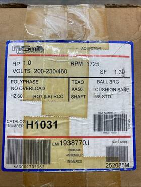 A.o. Smith H1031 A.o. Motor 3 Phase 1 Hp 1725 Rpm 5/8 Standard Shaft New
