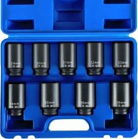 Zh1012-2 Acymner 9pcs Metric Axle Nut Socket Set 1/2 Inch Drive Deep Spindle One Size Black