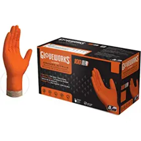 Gwon42100 Ammex Corporation Gloveworks Orange Nitrile Raised Diamond Texture Disposable Gloves Small Bx 100