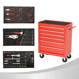 Bezt 718025499050 Rolling Tool Trolley Chest Storage Cabinet With 79pcs Hand Tools And Key 6-drawer