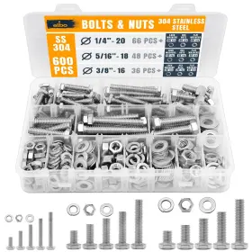 Ss304 Branded 600 Pcs Hex Head Bolts And Nuts Kit Stainless Steel Ss 304 Silver