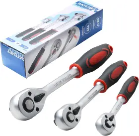 Der Erwachte 768358503191 3-piece Ratchet Set 1/4 Inch 3/8 1/2 Drive Silver/black/red