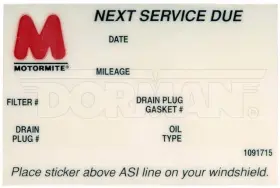 65287 Dorman/autograde Oil Change Sticker - Window