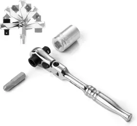 2005912 Duratech 1/4 Inch Drive Ratchet Handle 2 In 1 Flex Head Socket&bit