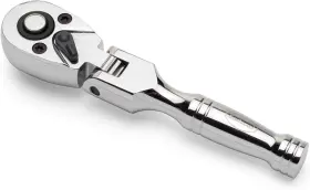 32523 Eastwood 1/4 Inch Drive Stubby Flex Head Ratchet With Drop Forged Steel Silver
