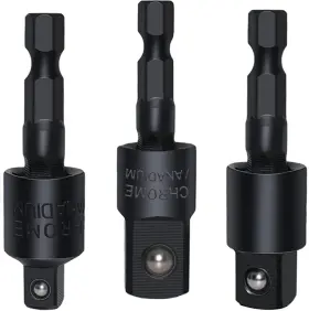 3322 Fixinus 3 Pieces Wobble Socket Adapters 1/4 Inch Hex Shank To 3/8 One Size Black