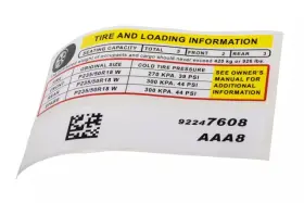 92247608 Gm Genuine Tire Pressure Label