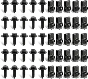 J283 Goamotors 50 Pcs Body Fasteners - 25 Bolts And U-nut Clips For Fender One Size Black