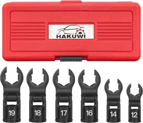 Hakuwi 721912182898 6pc Short Flex Head Crows Foot Line Wrench Set Flare Nut Red