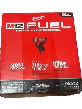 2552-20 Milwaukee M12 Fuel 1/4 Inch Stubby Impact Wrench 100 Ft-lbs Tool Only