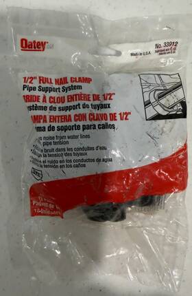 Oatey 33912 1/2 Inch Plastic Nail Clamp Pipe Support New Free Shipping