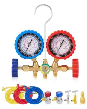 201901 Orion Motor Tech Ac Gauge Set With Self Sealing And Puncturing R134a Can Tap