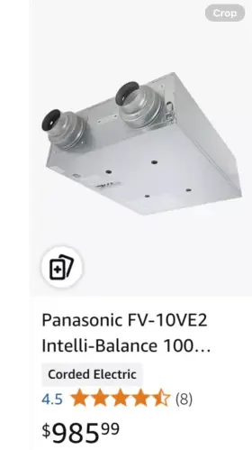 Fv-10ve2 Panasonic Intelli-balance Energy Recovery Ventilator Temperate Climate