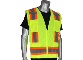 302-0500-yel Pip 302-0500-yel/3x - Class 2 Solid/mesh Vest Zipper 8 Pockets Mic Tab Two