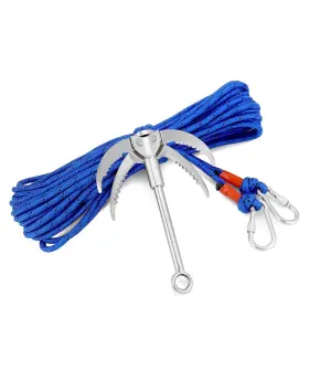 Qs15282 Qwork Large Grappling Hook With 65ft Rope Stainless Steel 4-claw