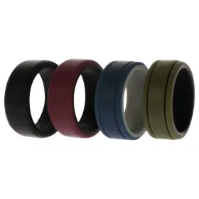 I0120056 Roq Silicone Wedding 2layer Lines Ring Set - Bordo