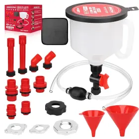 88077 Sedy 22-piece No-spill Coolant Filling Funnel Kit And Siphon Hose Pump Red