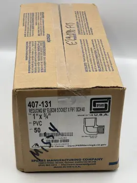 407-131 Spears 1 Inch X3/4 Pvc Reducer 90 Elbow Socxfpt Sch40 Box Of 50