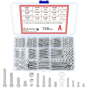 550004 Tooinkcv 720 Pcs Nuts And Bolts Assortment Kit M3 M4 M5 Carbon Steel One Size Silver