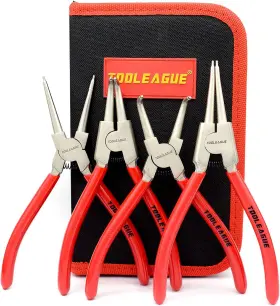 Tooleague 717664242881 4 Pcs Snap Ring Pliers Set Circlip 7 Inches Red
