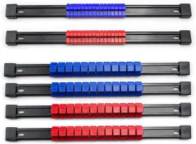 23345 Vct 6pc Abs Socket Storage Rail Rack Set 1/4 Inch 3/8 1/2 Holds Up Blue Red