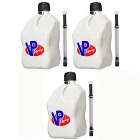 5649 Vp Racing 5.5 Gallon Motorsport Square Utility Jug White Deluxe Filler Hoses 3-pack