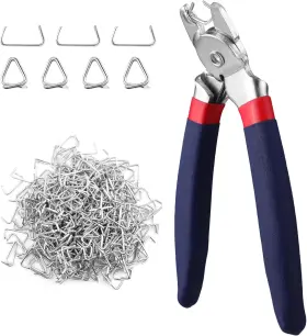Workpro 820909606239 Bent Hog Ring Pliers With 500 Pcs 3/4 Inch Rings Galvanized Blue