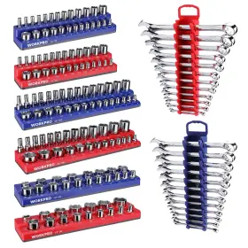 W004738ae Workpro Socket And Wrench Organizer Set 8pc Magnetic 1/4 3/8 1/2 Drive Metric Sae