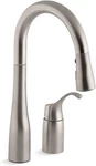 Kohler Simplice Two-hole Kitchen Sink Faucet K-647-VS Vibrant Stainless Open. Price: $272.95.