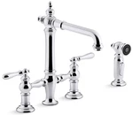 Kohler K-76519-4-CP Artifacts Bridge Kitchen Faucet W/ Side Spray, Chrome Open. Price: $760.00.