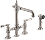 Kohler K-76519-4-VS Artifacts Bridge Kitchen Faucet With Side Spray, Stainless Open. Price: $920.00.
