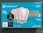 Ecosmart Led 60W Dimmable Bulb 4 Pack New. Price: $9.99.