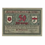 #321527 Banknote, Germany, Lage Stadt, 50 Pfennig, Eglise, 1921, AU(55-58), Me. Price: $6.73.