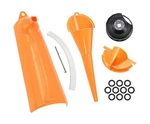 Crankcase Fill Funnel Set For Harley, W/ Oil Filter Wrench & Drain Plugs, Orange New. Price: $21.66.