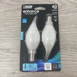 Feit Electric 60W Equivalent BA10 E12 Candelabra Led Light Bulb 2-PACK 5.5W New. Price: $9.97.
