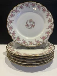 Set Of 6 Antique Elite Works Limoges France Pink Floral Gold Rim Plates 7 5/8 Used. Price: $119.99.