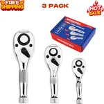 Workpro 3-PIECE Stubby Ratchet Set, Quick Release, 1/4", 3/8", 1/2" Drive Mini New. Price: $32.38.