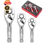 Tommars Stubby Ratchet Set, 1/4", 3/8", 1/2" Drive, Silver New. Price: $50.98.