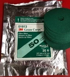 New 3M 01913 Green Corps Bag Of (20) Coated Fibre Discs 50 Grit Grade 5" X 7/8". Price: $44.99.