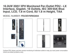 Eaton, Tripp-lite, 16.2KW, Monitored Pdu, Phase, 18 Outlet, PDU3EVNR6G60A, New. Price: $1349.10.